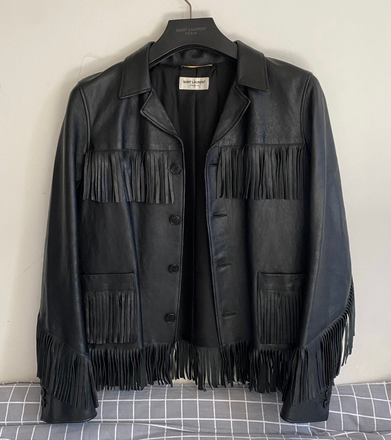 SAINT LAURENT Saint Laurent First Year Black Fringe Leather Jacket