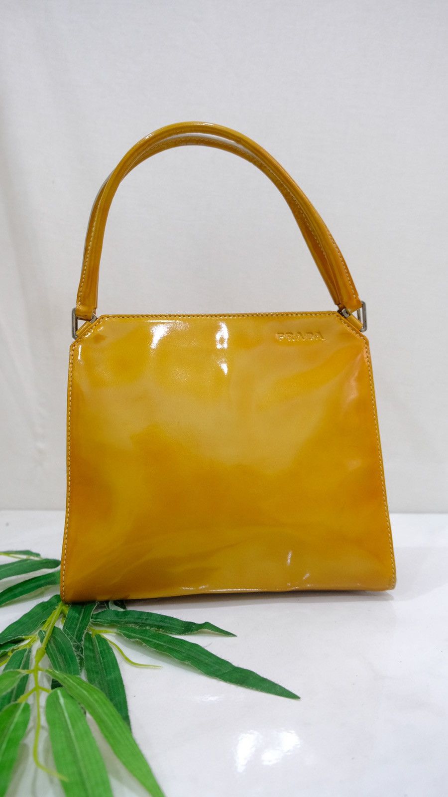 Authentic Prada handbag yellow pattern leather - 2