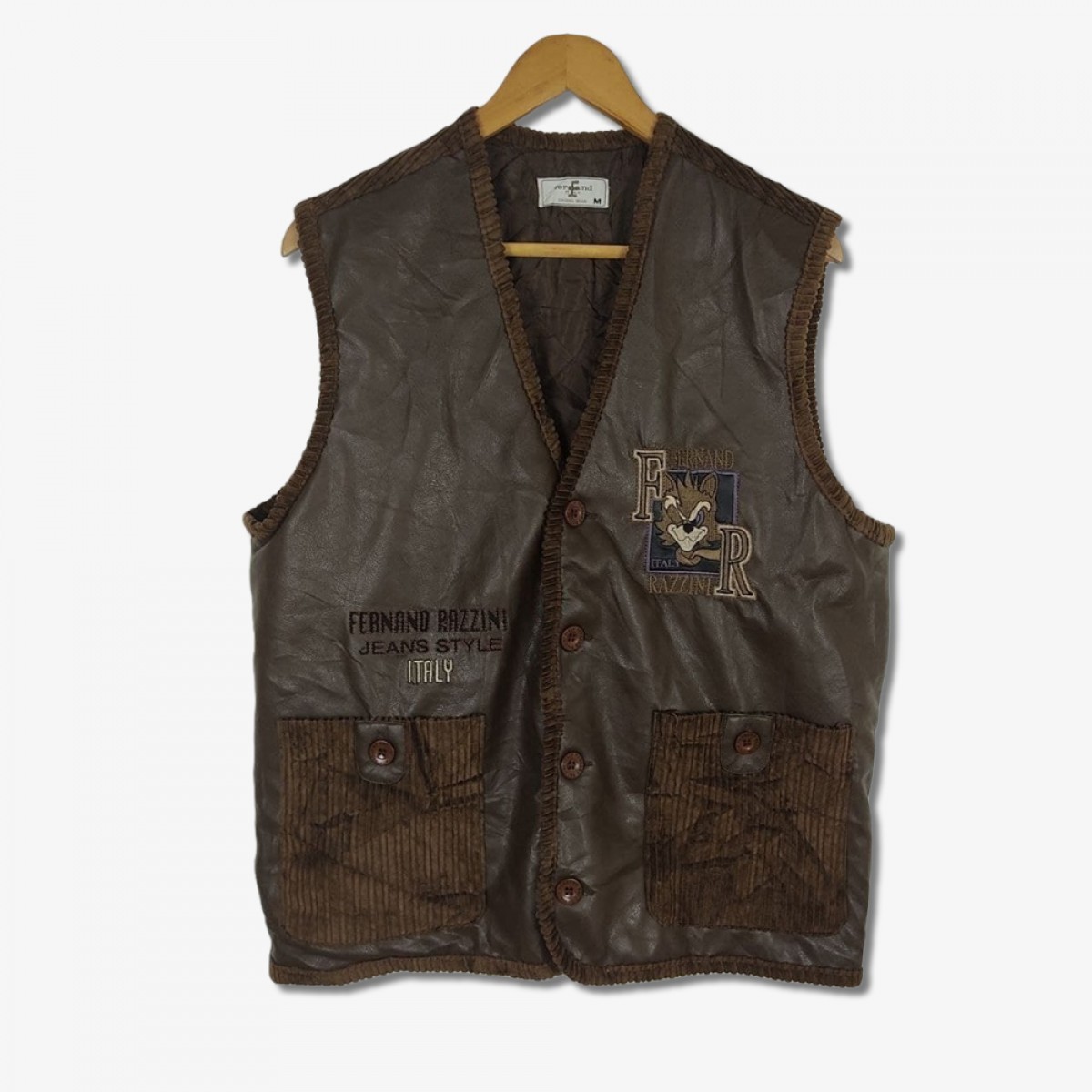 Designer - Fernand Razzini Italy Designer Leather Corduroy Vest Jacket - 1