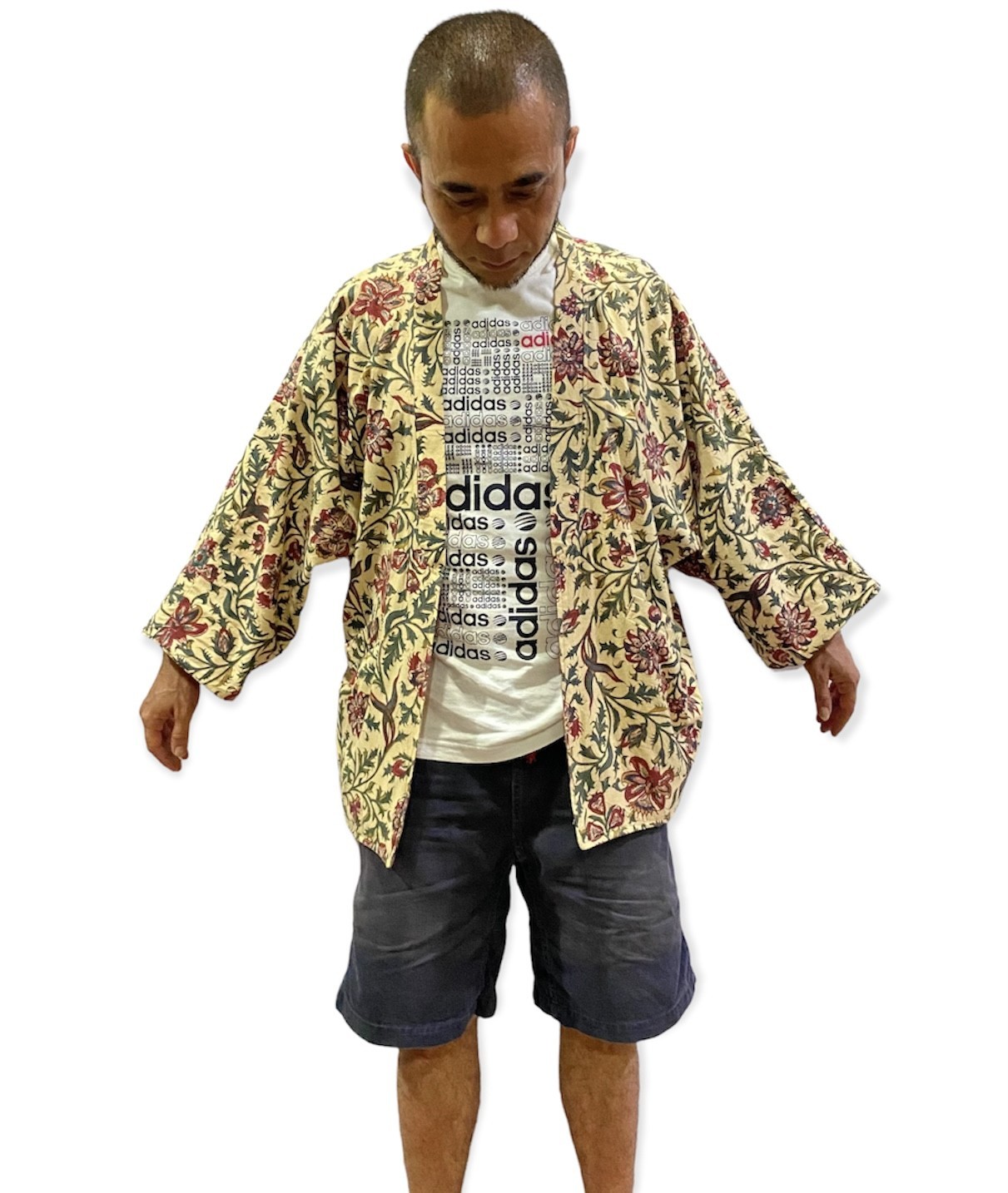 Cardigan - Cardigan Kimono Style Open Front Cotton Floral Batik Design - 2