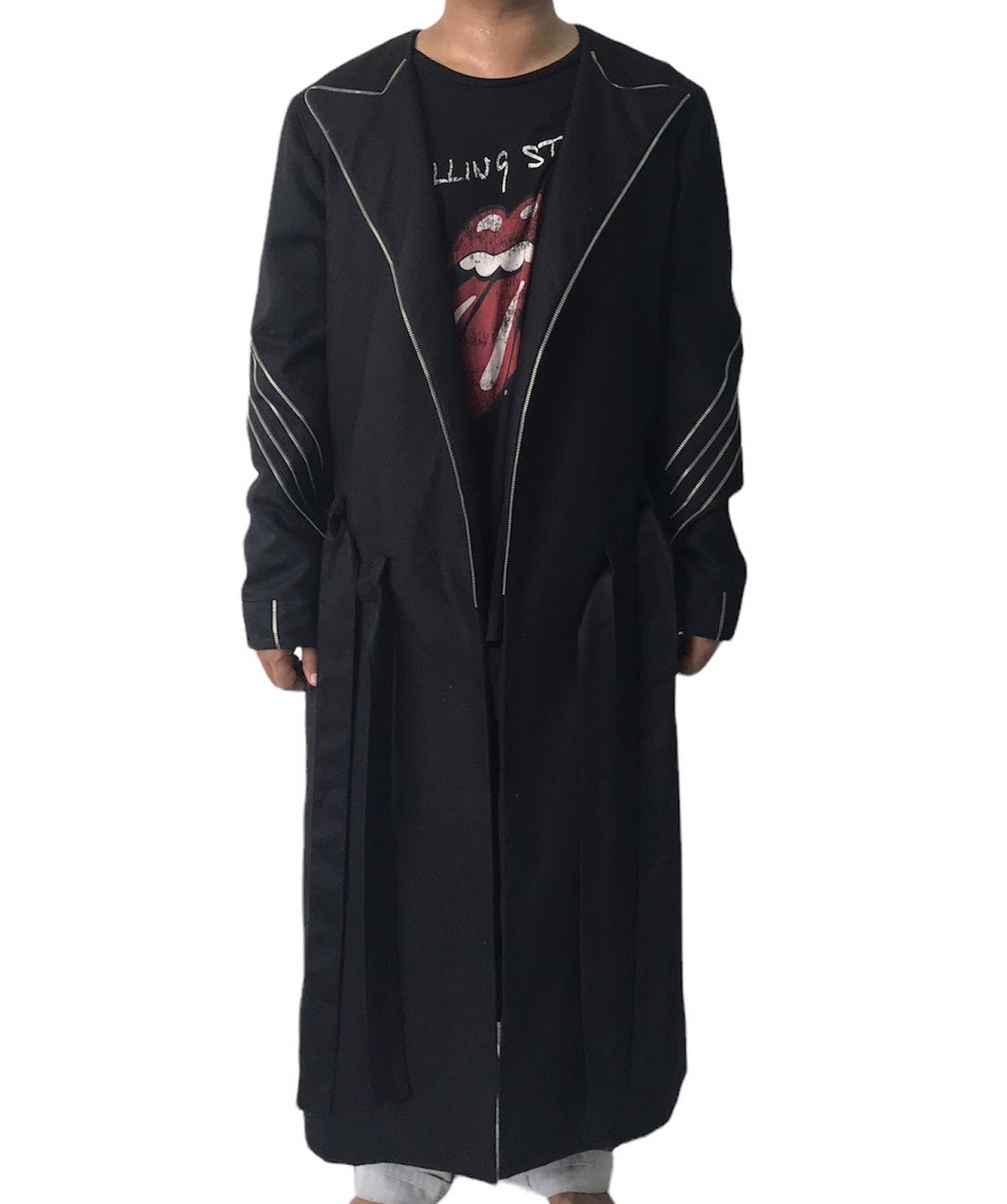 Custom - 💥Rare Goth Punk Bondage Belt Long Coat Jacket Zip Railing - 5