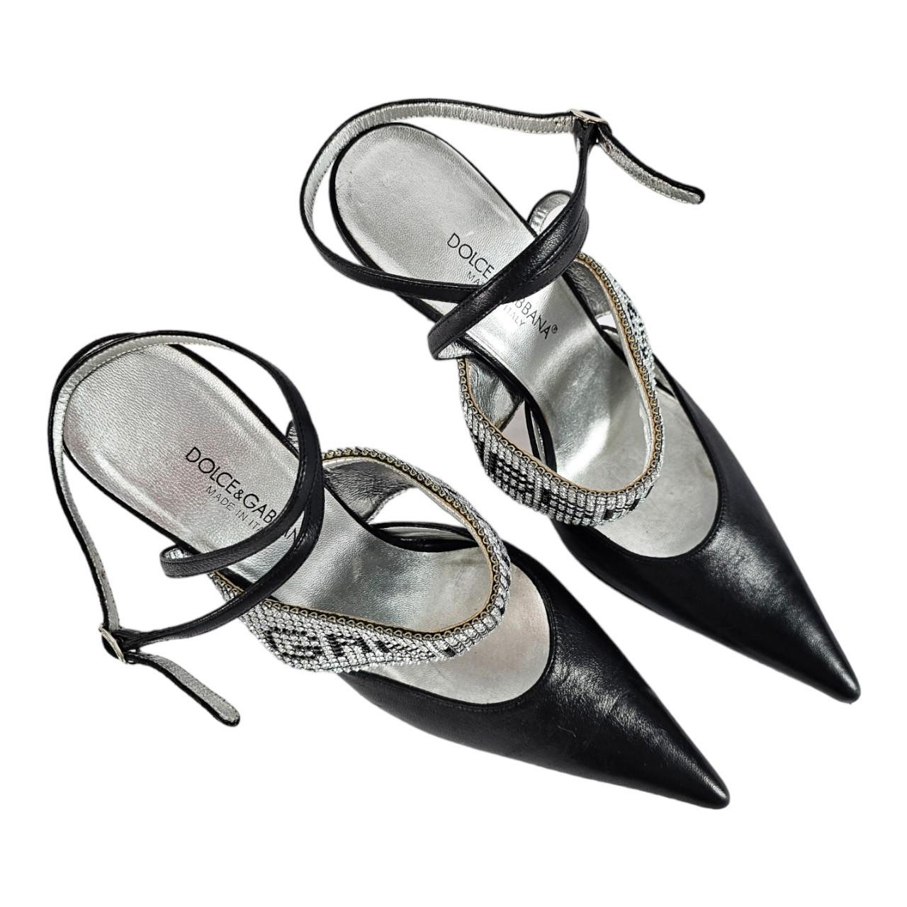 Dolce & Gabbana Women's Black and Silver Courts - 4