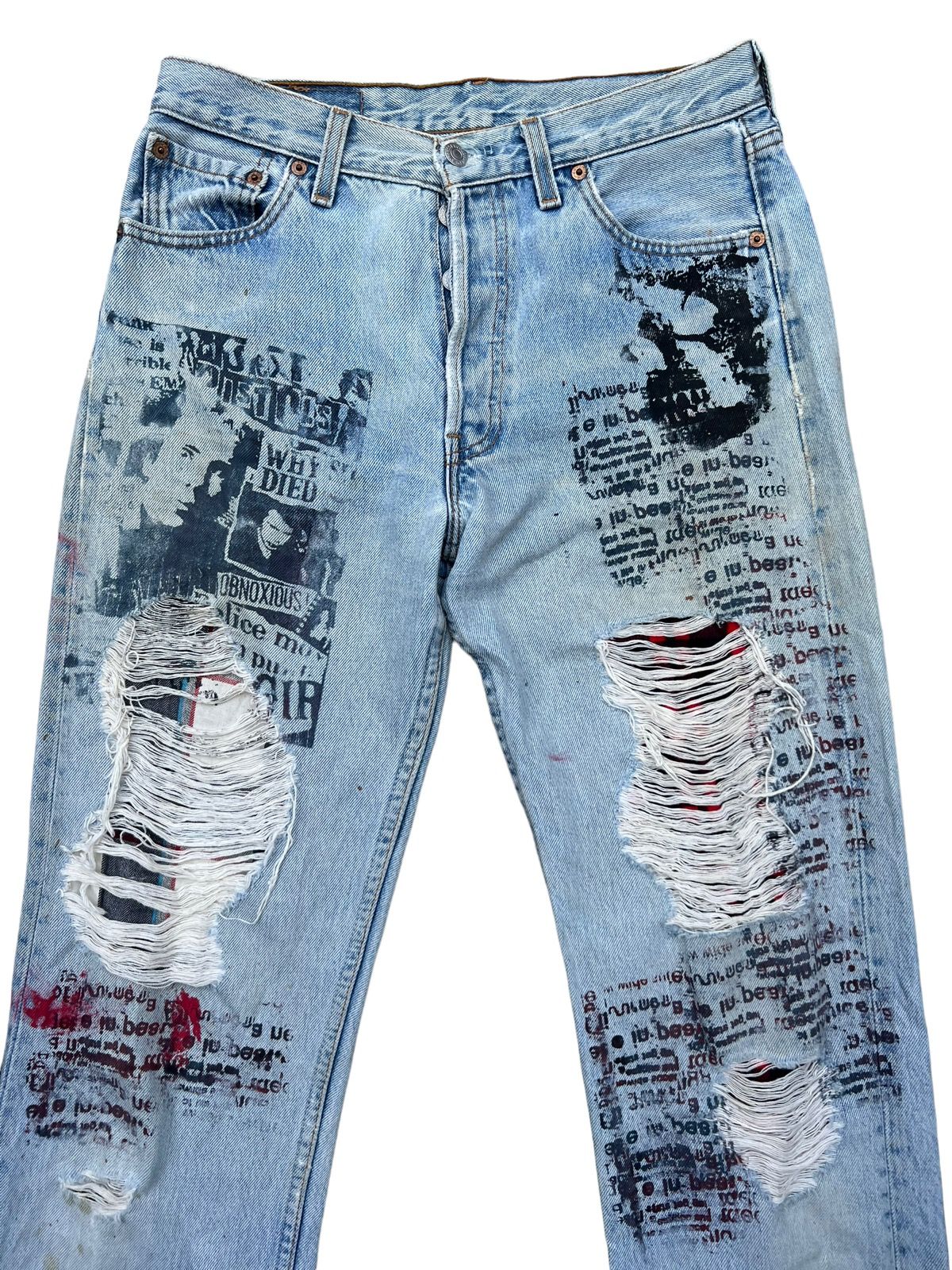 Rare🔥Vintage 90s Levis 501 Patchwork Distressed Ripped Jeans - 4
