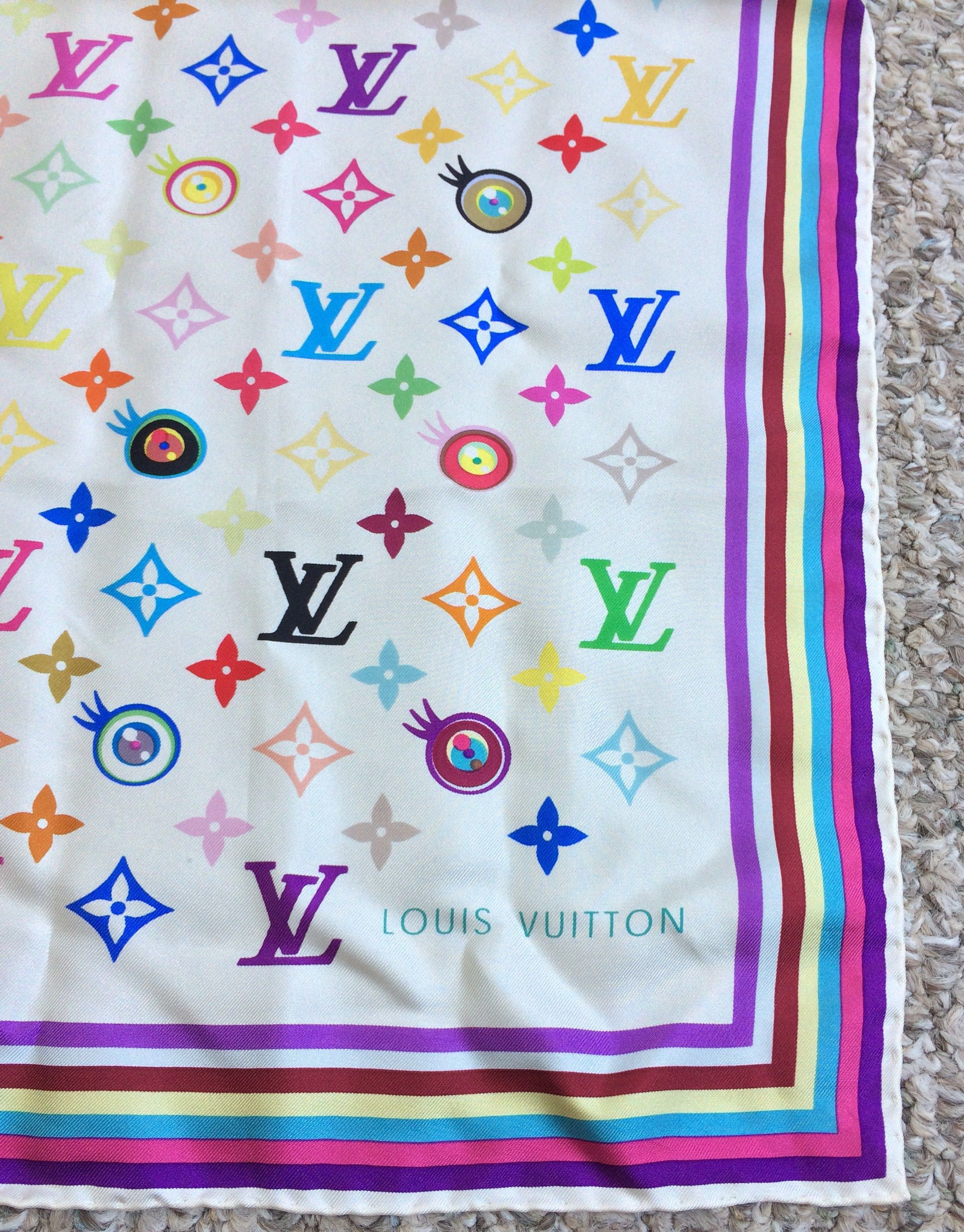 S/S 2003 Vuitton Murakami Multicolor Monogram Silk Scarf - 5