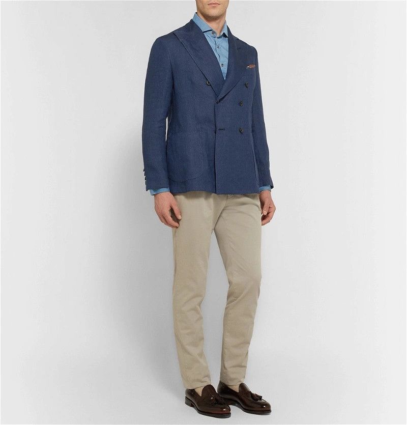 Rubinacci - Navy Unstructured Double-Breasted Linen Blazer - 10
