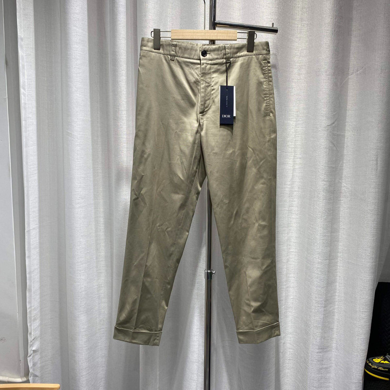 Dior CD Logo Embroidered Cotton Khaki Pants - 1