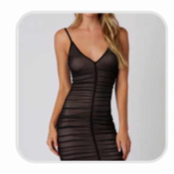 Necessary Clothing - Sexy Black Mesh Overlay Ruched Bodycon Illusion Dress - 1