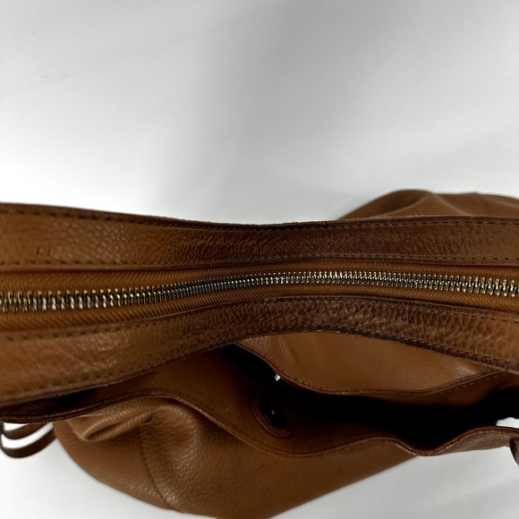 Sundance Leather Shoulder Bag Purse Zip Closure Lined Solid Casual Tan One Size - 6