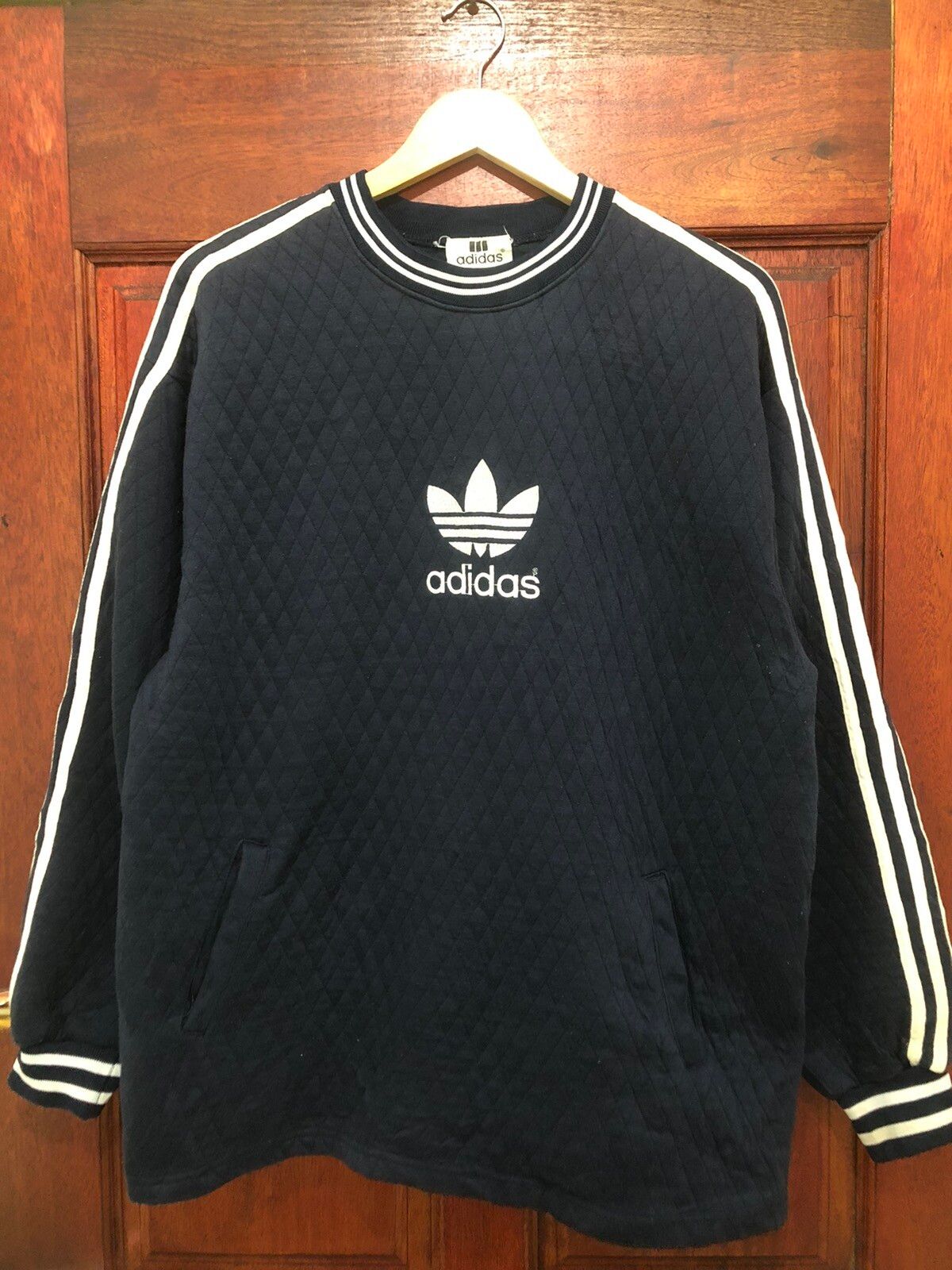 Vintage Adidas Quilted Embroidery Trefoil Sweatshirt - 1