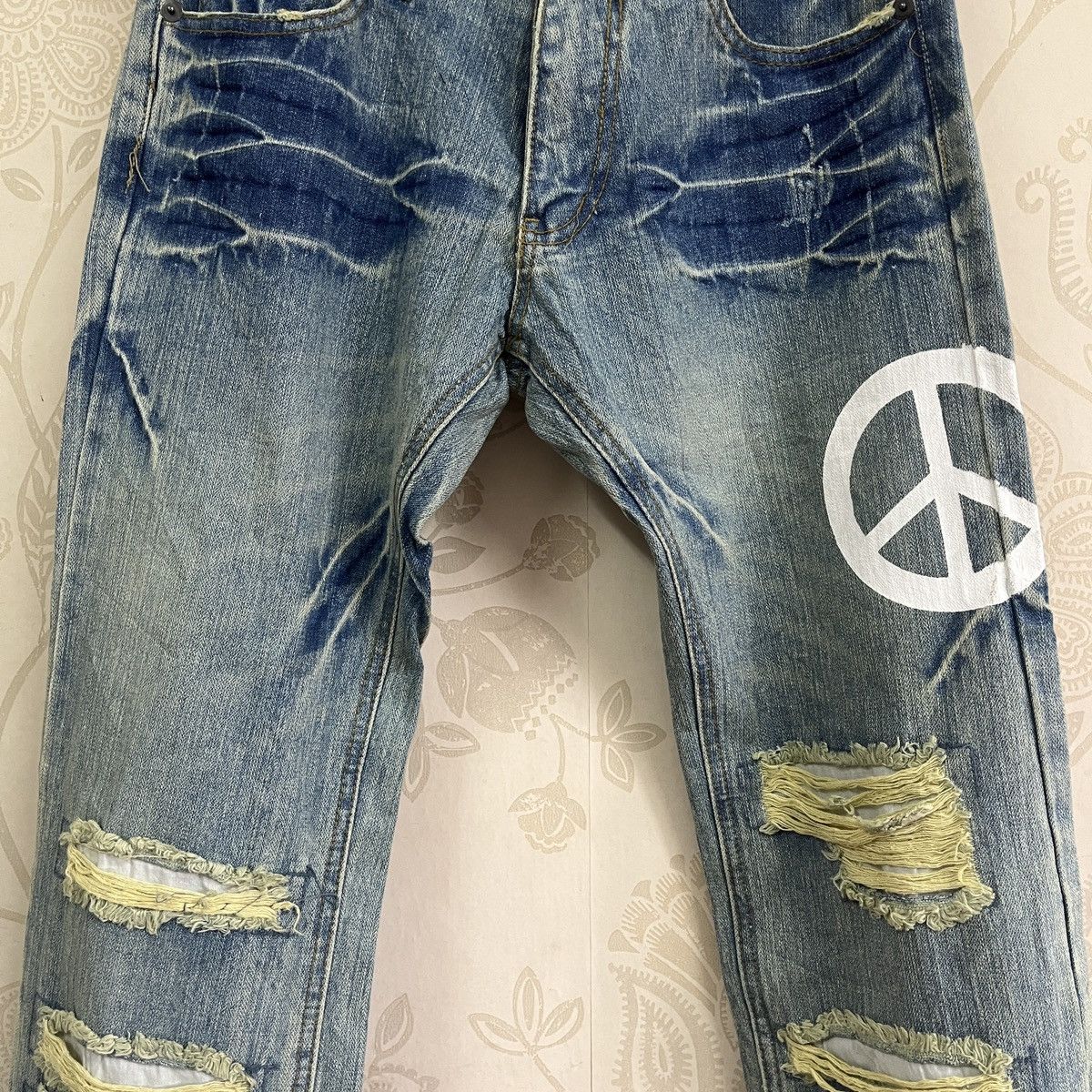 Distressed Hippies Peace Vintage Japan Jeans Acid Wash 30X32 - 5