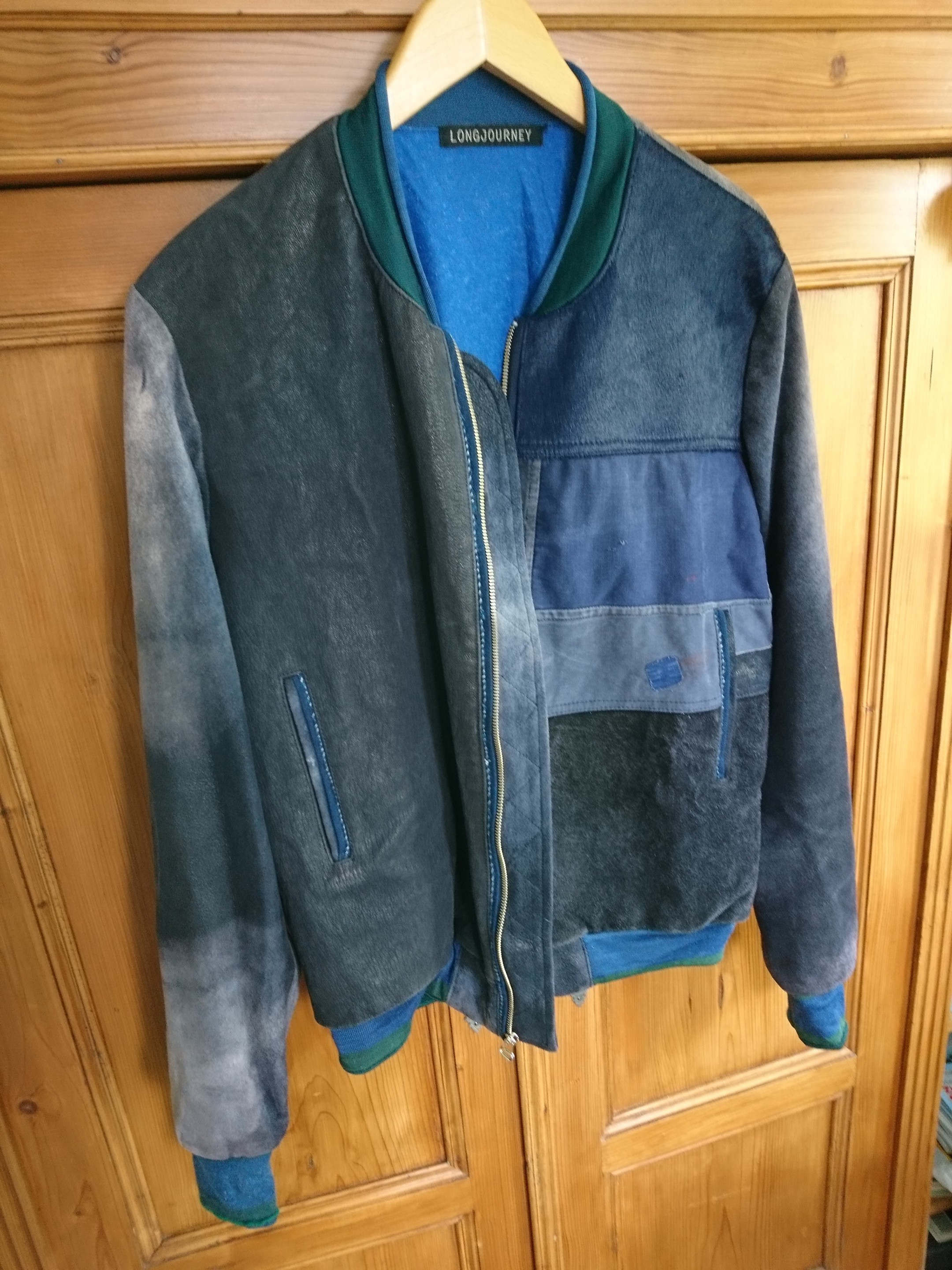 Longjourney - Rare Patchwork Leather Horsehair Cotton Bomber Jacket S M L - 3