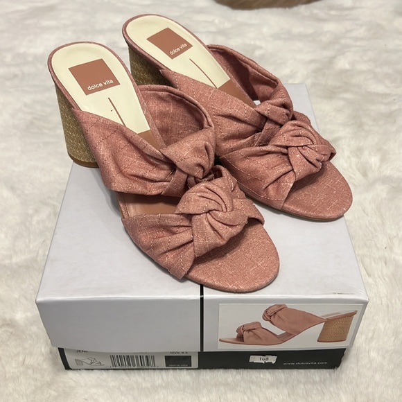 Dolce Vita Jene Knotted Block Espadrille Heel Slide Sandals in Blush Linen - 4