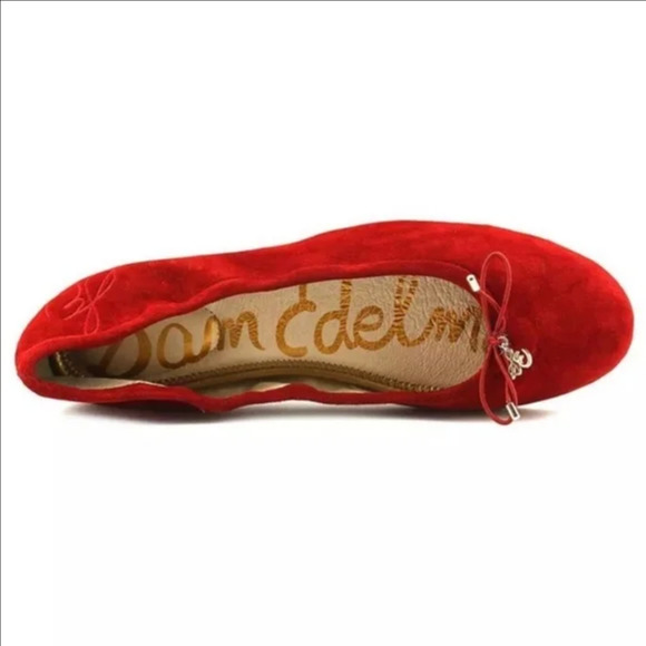 Sam Edelman Felicia Ballet Flats Bow Almond Toe Slip On Suede Leather Red US 5 - 1