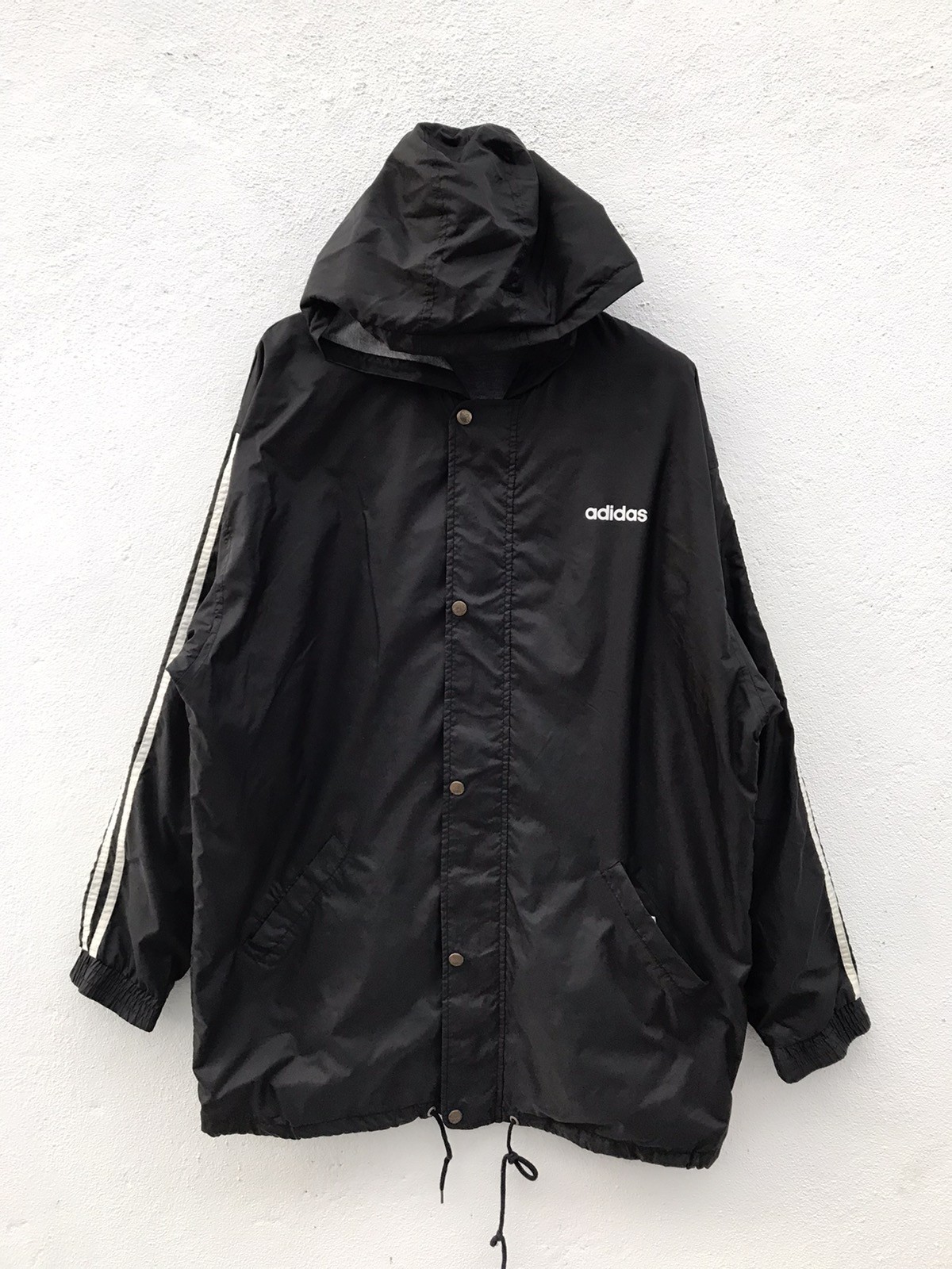 Vintage Adidas Stripe Hooded Windbreaker Jacket - 1