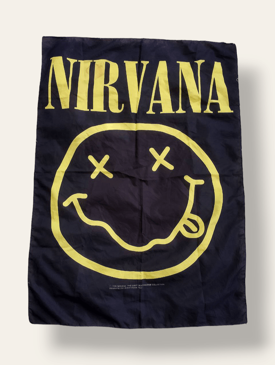 Vintage 1995 Nirvana Smiley Flag Tapestry Wall Banner - 1