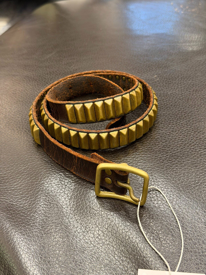 Undercover Brass Rivet Belt 00s Early High Bridge Shield Waistband Leather Punk Belt - 1