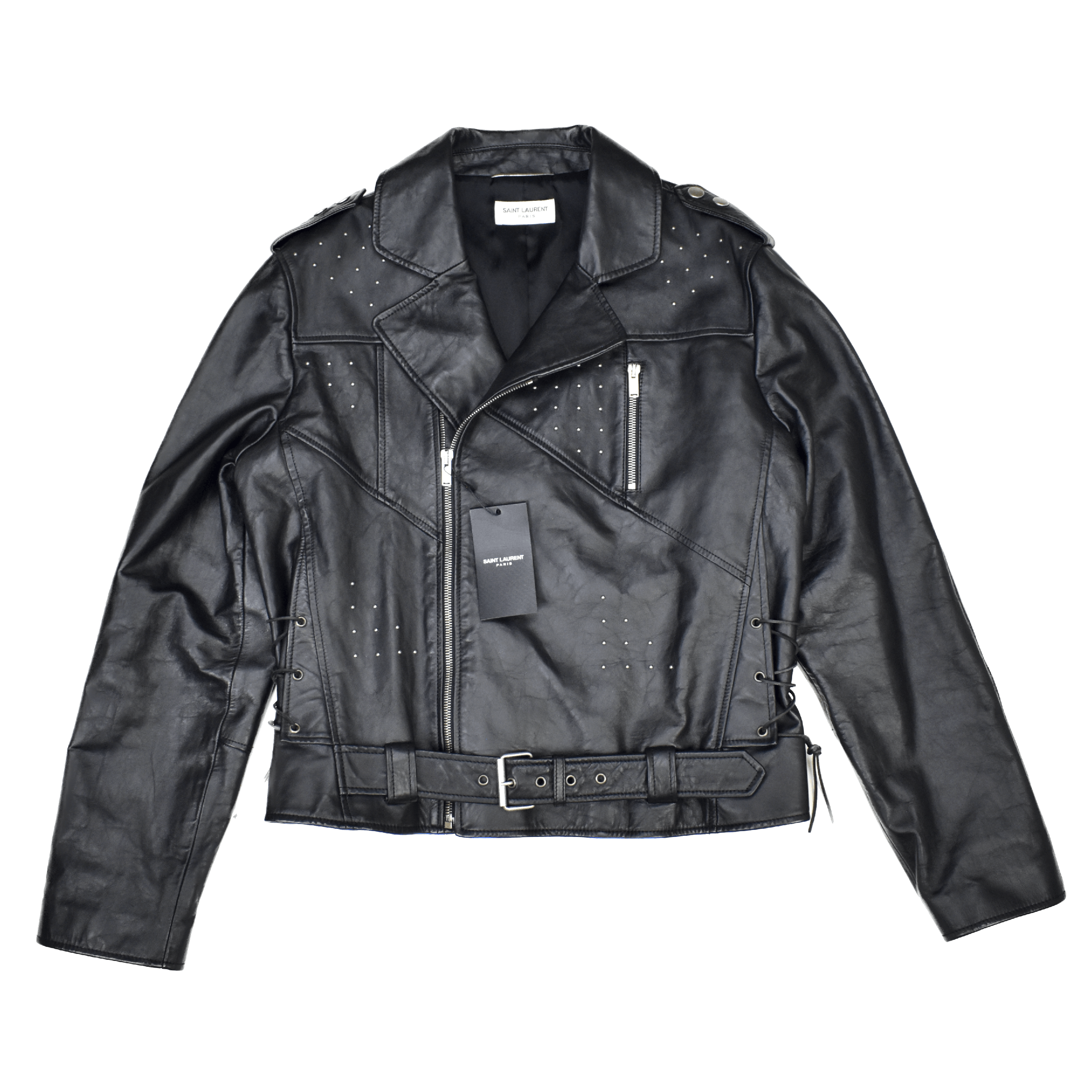 $5.4k YSL Black Studded Calfskin Leather Biker Jacket - 1