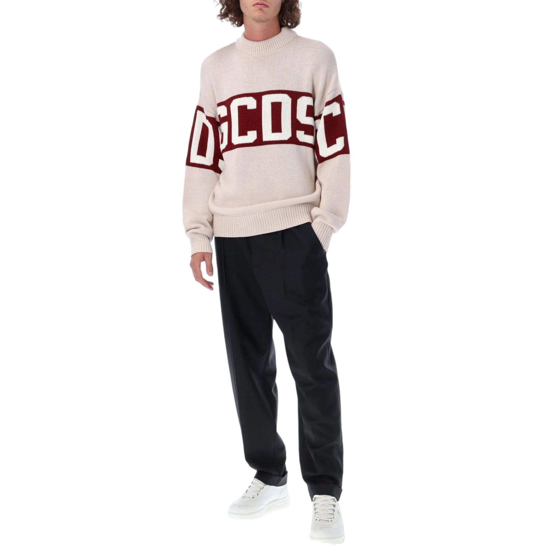 GCDS WOOL LOGO BAND SWEATER BEIGE - L - 3