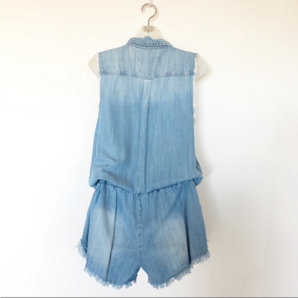 Vintage Havana Distressed Chambray Sleeveless Boho Western Romper - 2