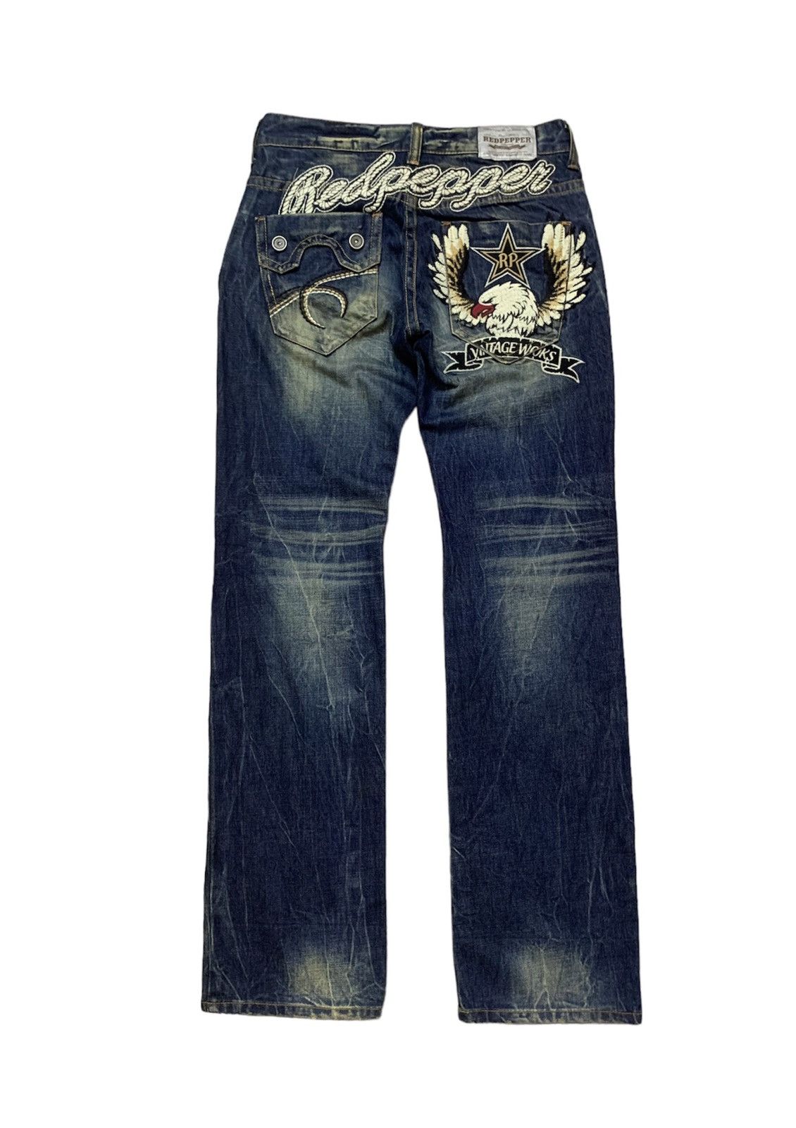 Ed Hardy - RED PEPPER Embroidery Eagle Washed Dirty Denim - 1