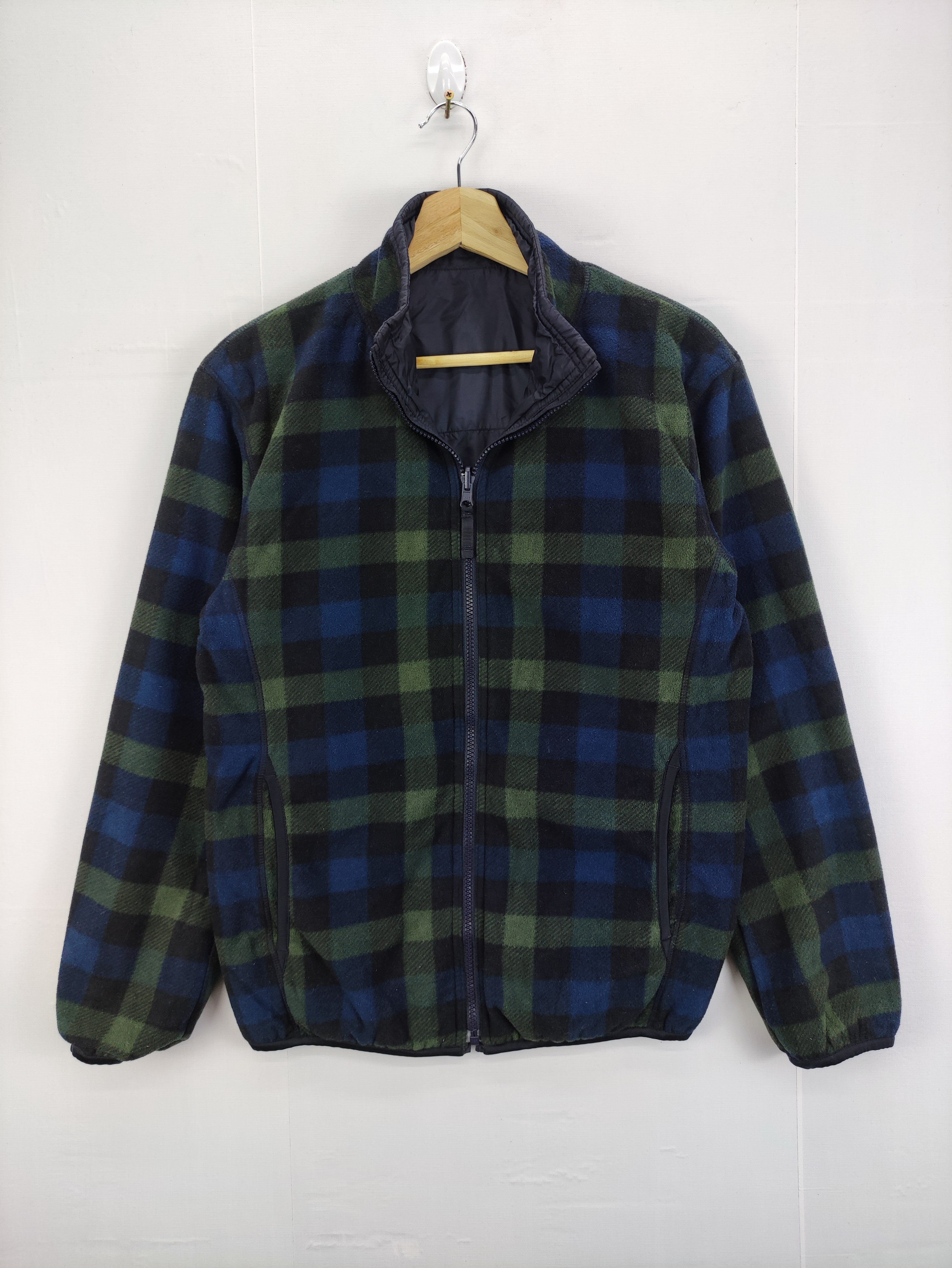 Vintage Uniqlo Jacket Fleece Reversible Zipper Checkered - 1