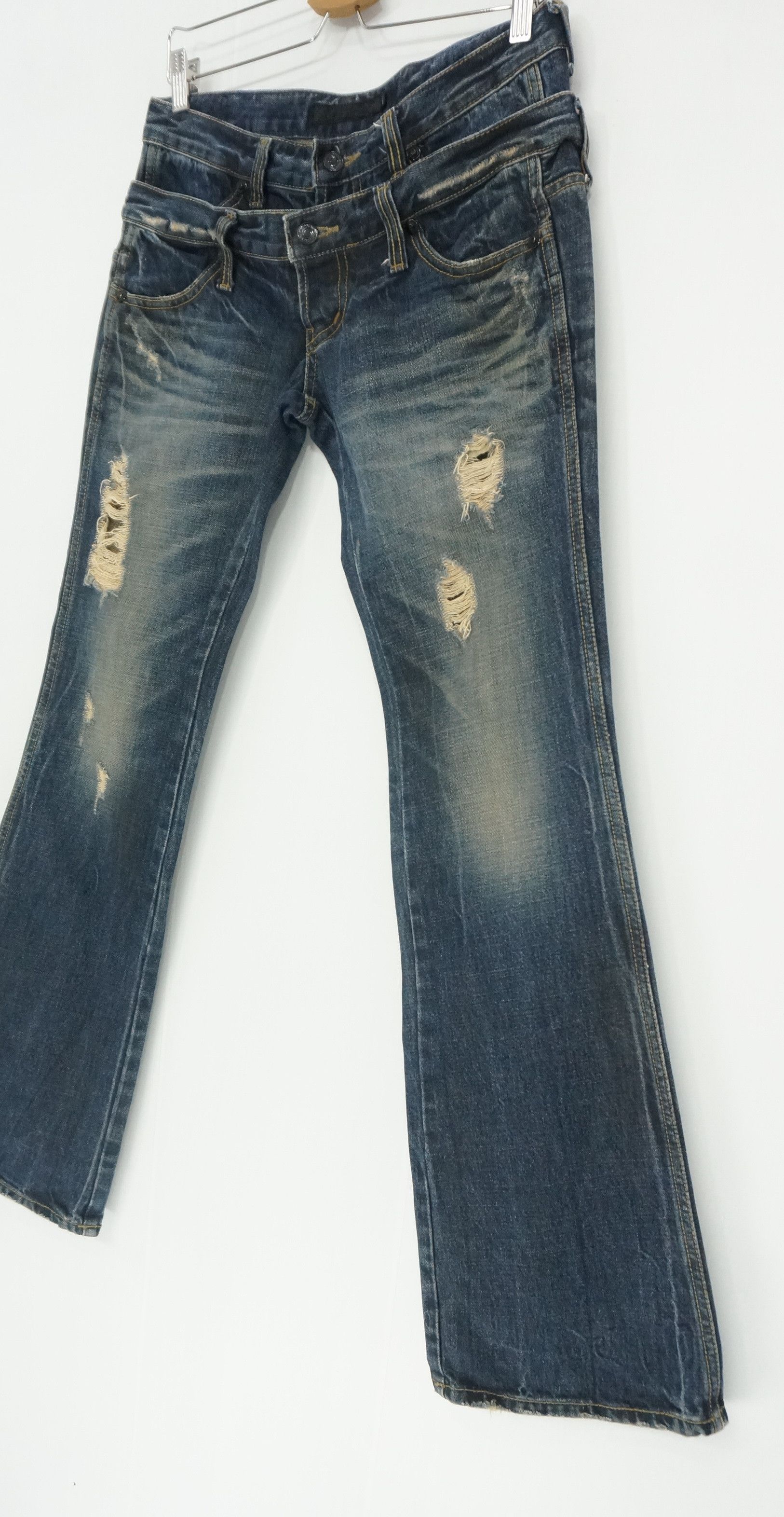 Archival Clothing - FUGA Vintage Distressed Double Waist Lowrise Flared Jeans - 4