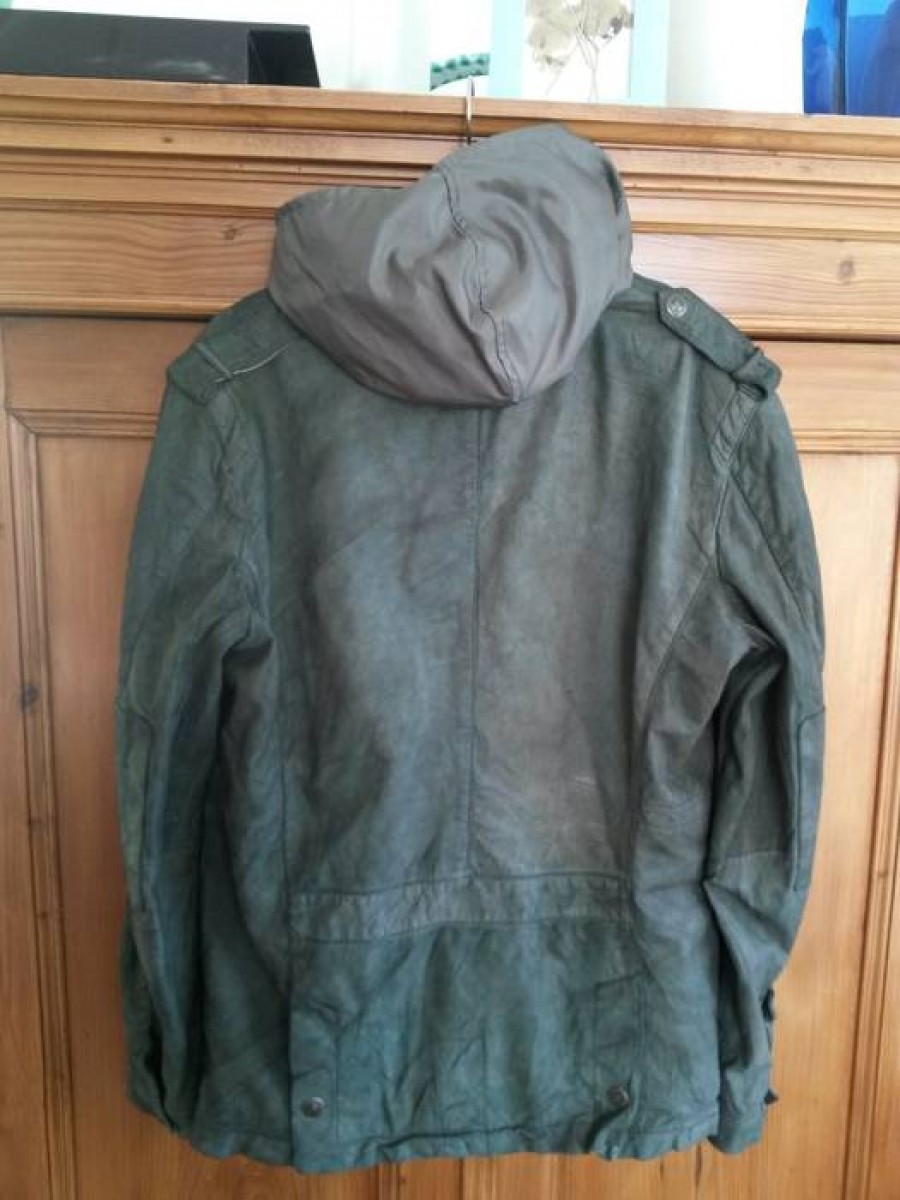 Drykorn - Real olive green leather hooded washed jacket size 46 48 - 5