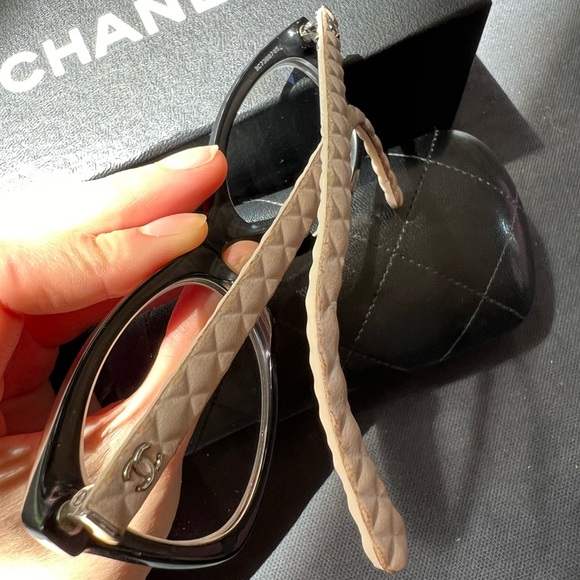 Chanel 3287-Q 817 Eyeglasses Glasses Black Beige Quilted Logo 54-17-140 EUC - 12