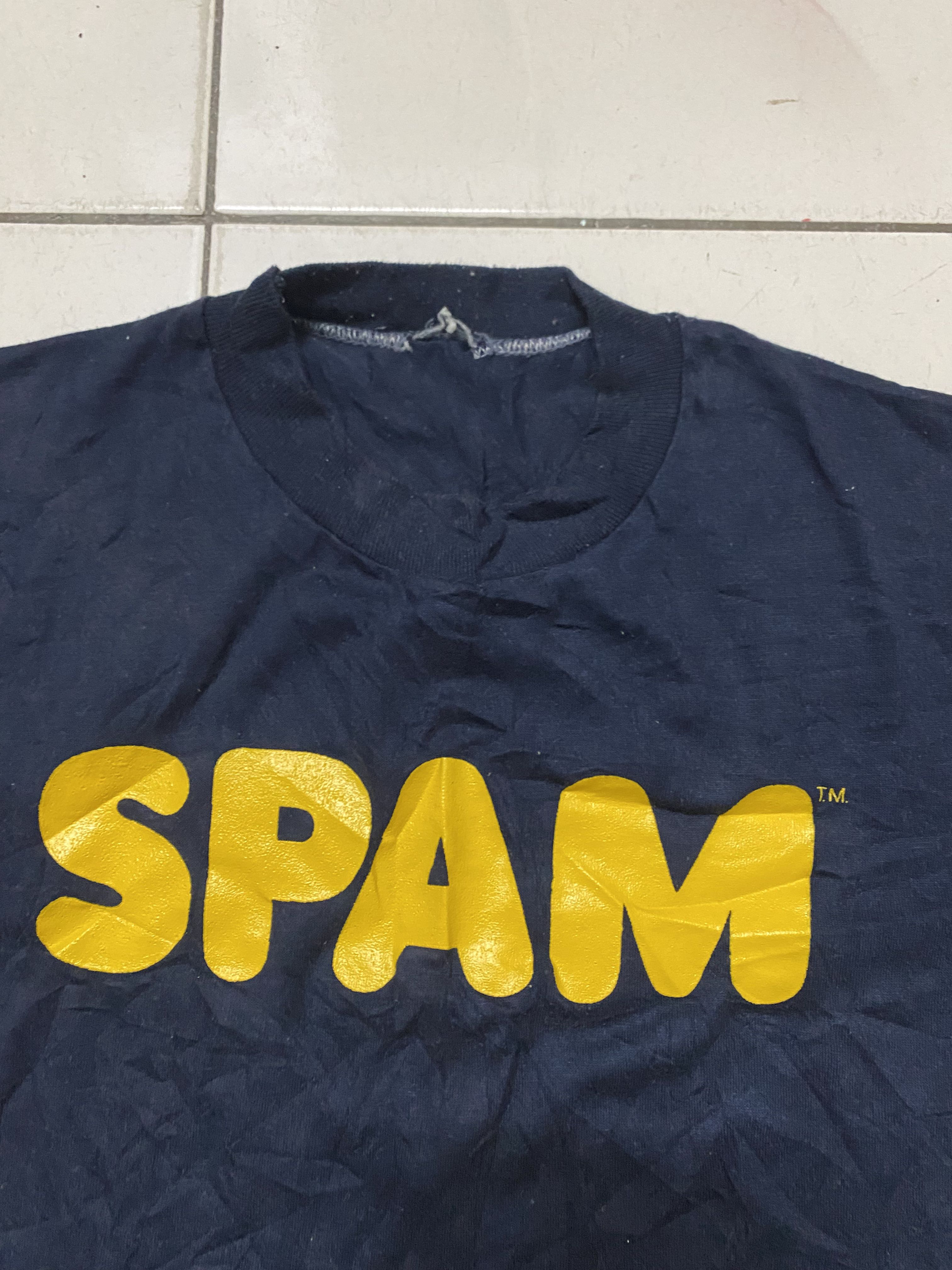 Vintage SPAM™ T-Shirt Navy Blue Gold Logo Print Short Sleeve Tee - 4