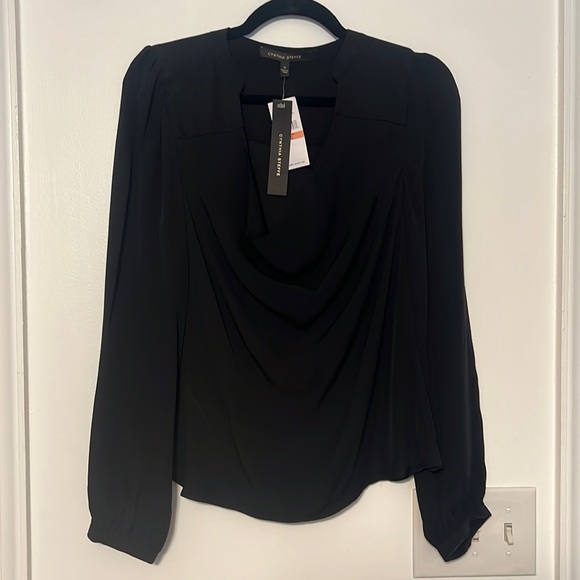 Cynthia Steffe Black Silk Draped Blouse - 2