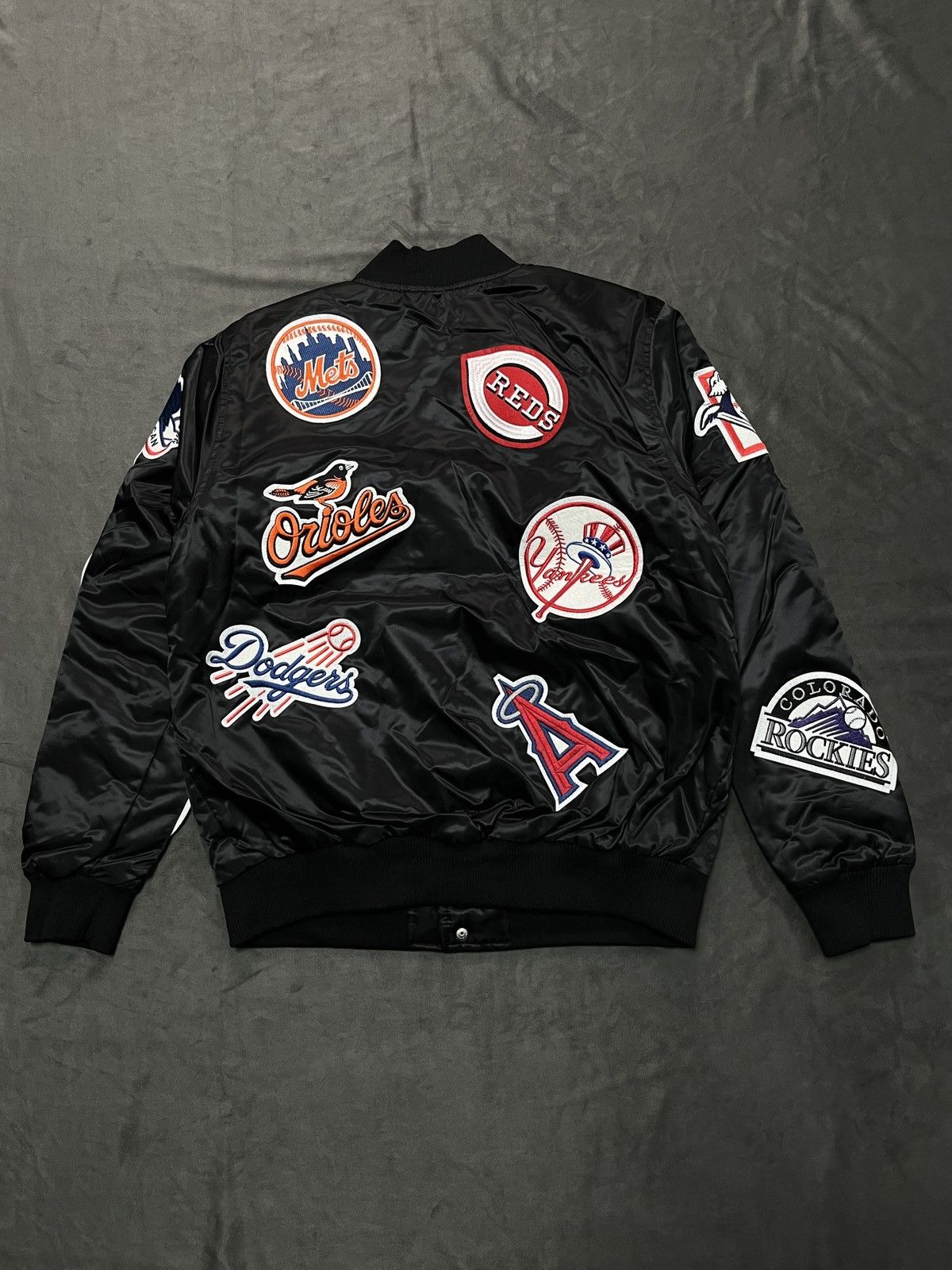 Majestic MLB All Star Logo Patch Black Satin Jacket Large - 11