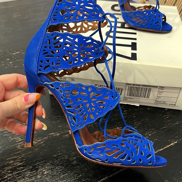 Schutz Ciara Bright Blue Suede Lace-up Heels in Color Klein - 4