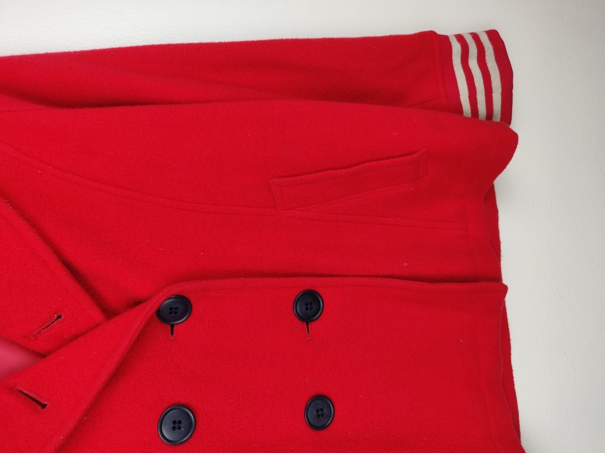 Red Wool Zipper Hoodie Sailor Style Coat Jacket - 5