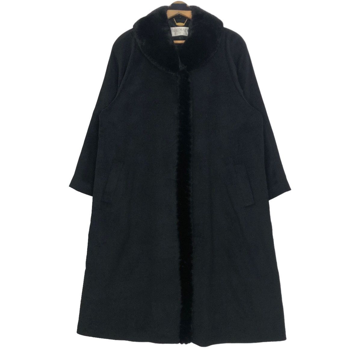 Balmain Paris Faux Fur Pure Cashmere Long Coat - 1