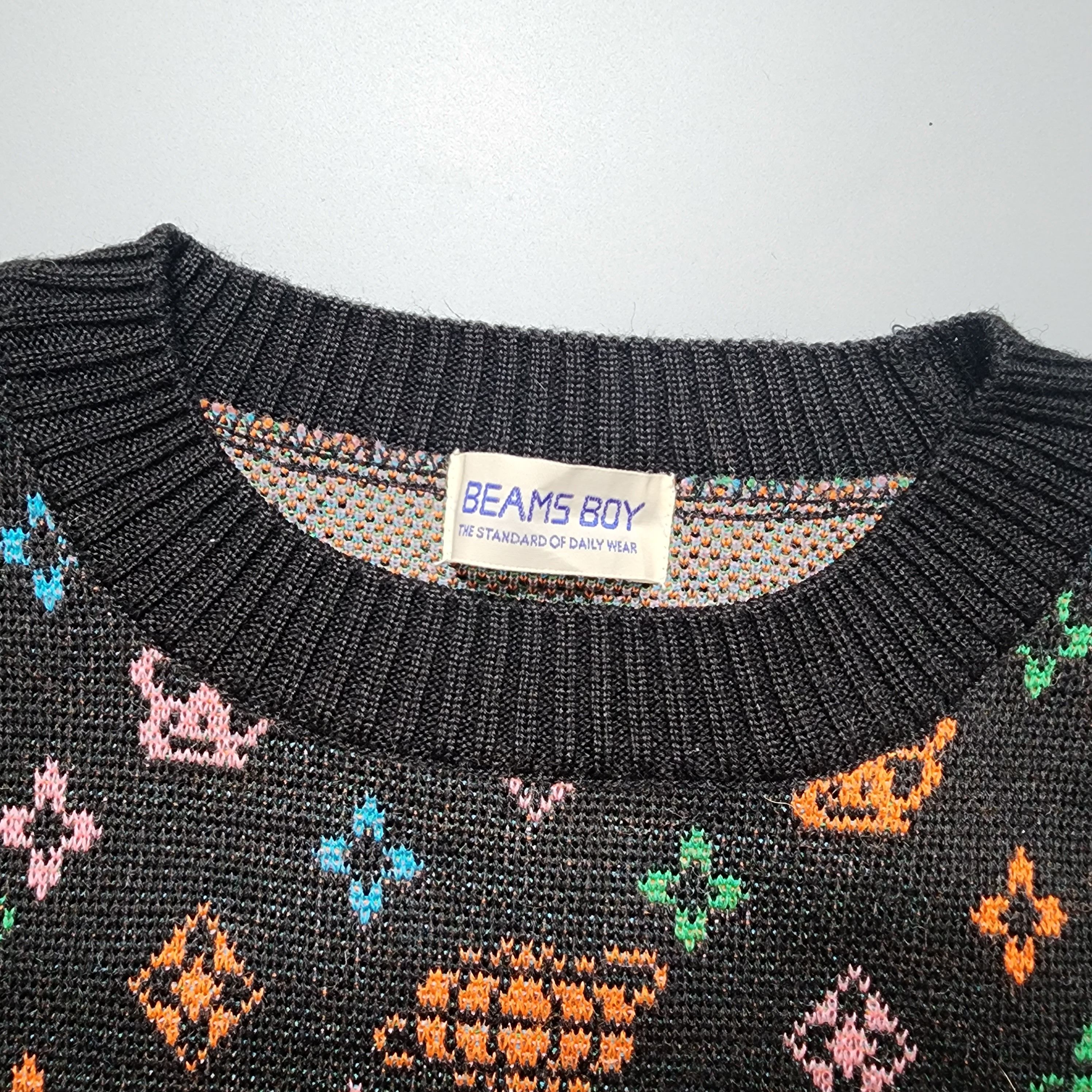 Beams Boy - BB Logo Monogram Wool Blend Knit Sweater - 3