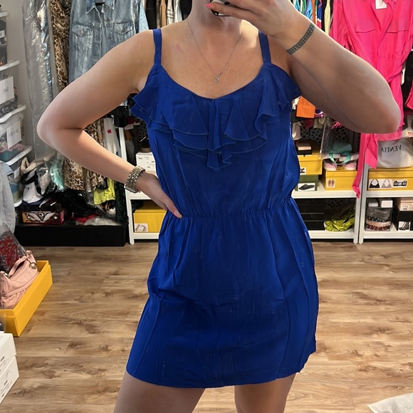 Amanda Uprichard Silk Ruffle Bright Royal Blue Mini Dress - 13