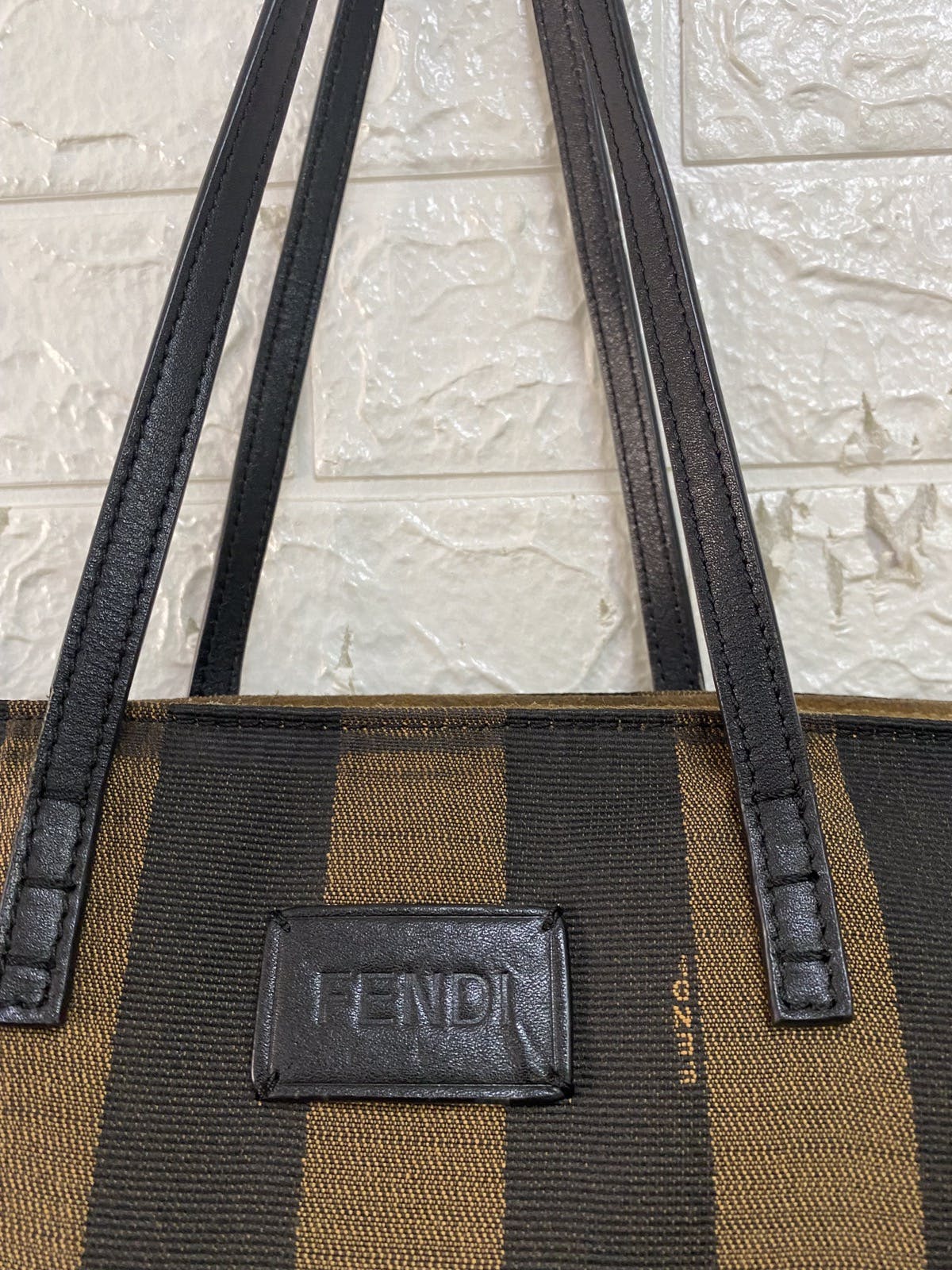 Authentic Fendi Pequin Medium Tobacco Tote Shoulder Bag - 25