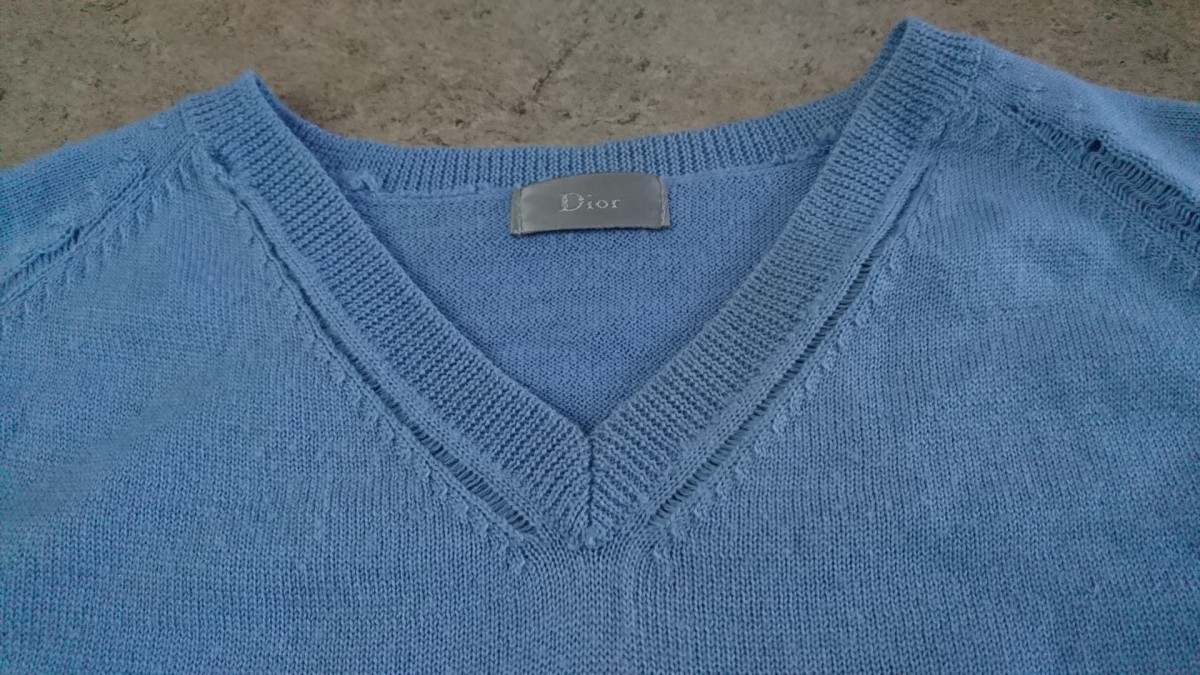 Rare Hedi Slimane Distressed Light Blue Sweater EU46 - 10