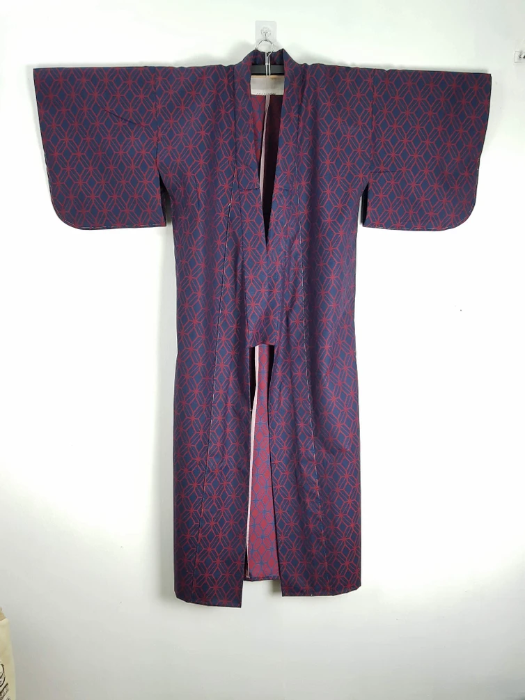 Indigo - Vintage Indigo Kimono Japan Flower Abstract Design - 2