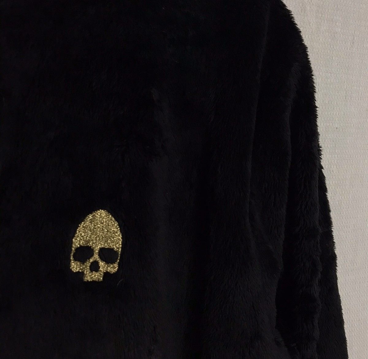 Skull embroid logo velvet zip up - 4