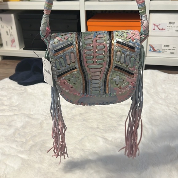 ✨ Free People Under the Rainbow Pastel Fringe Boho Leather Crossbody Bag - 9