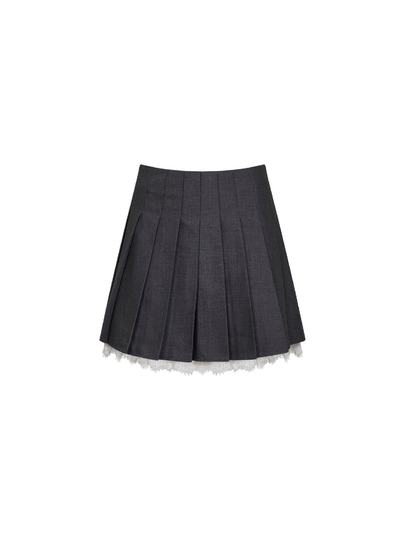 SELF PORTRAIT | Grey wool blend pleated mini skirt with lace insert | Women | 12 - 1