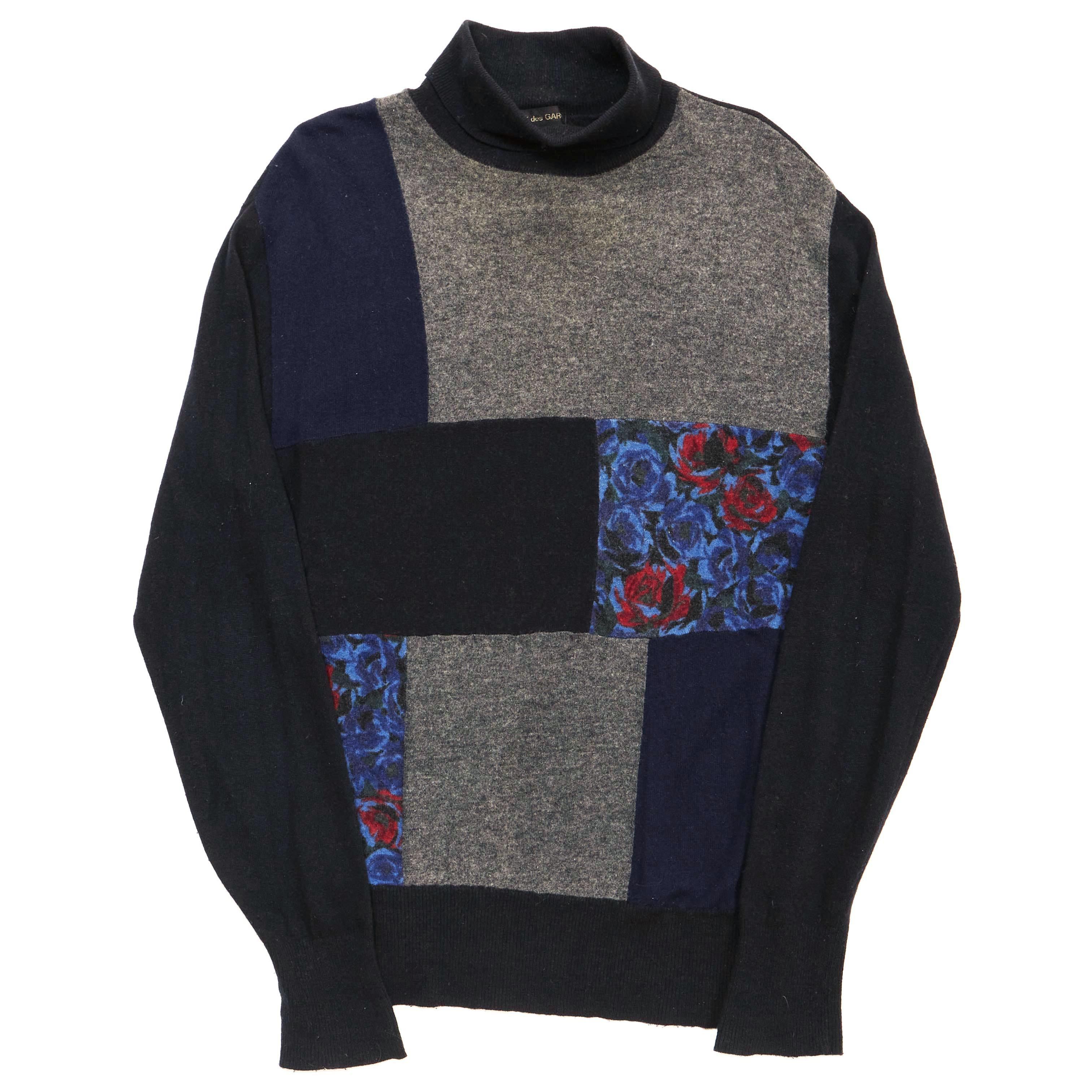 AW88 Floral-Print Patchwork Turtleneck Sweater - 1