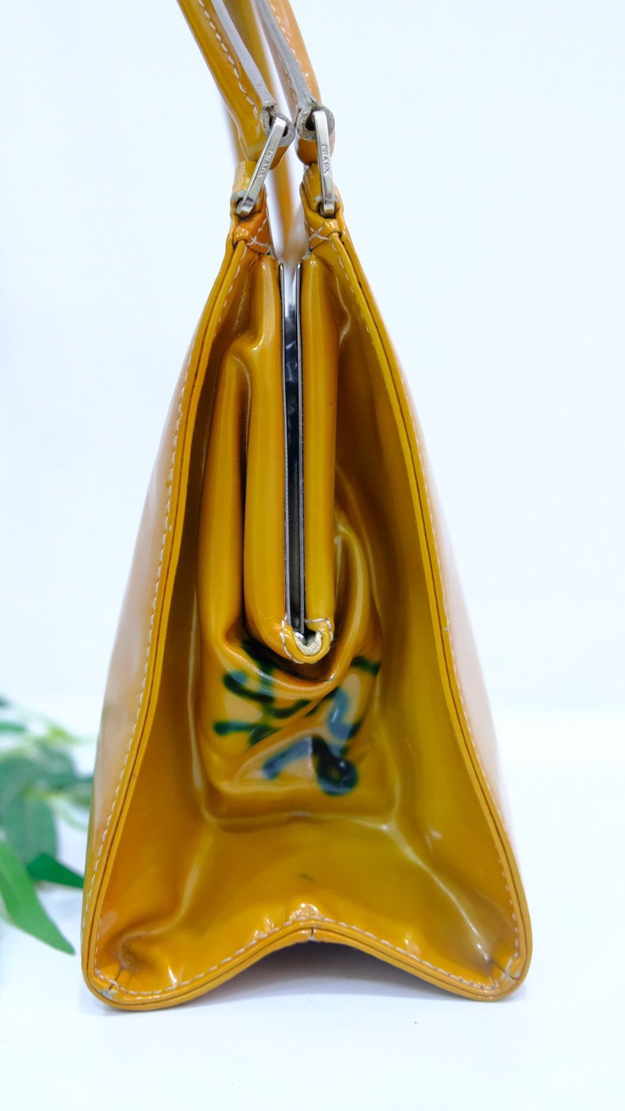 Authentic Prada handbag yellow pattern leather - 5