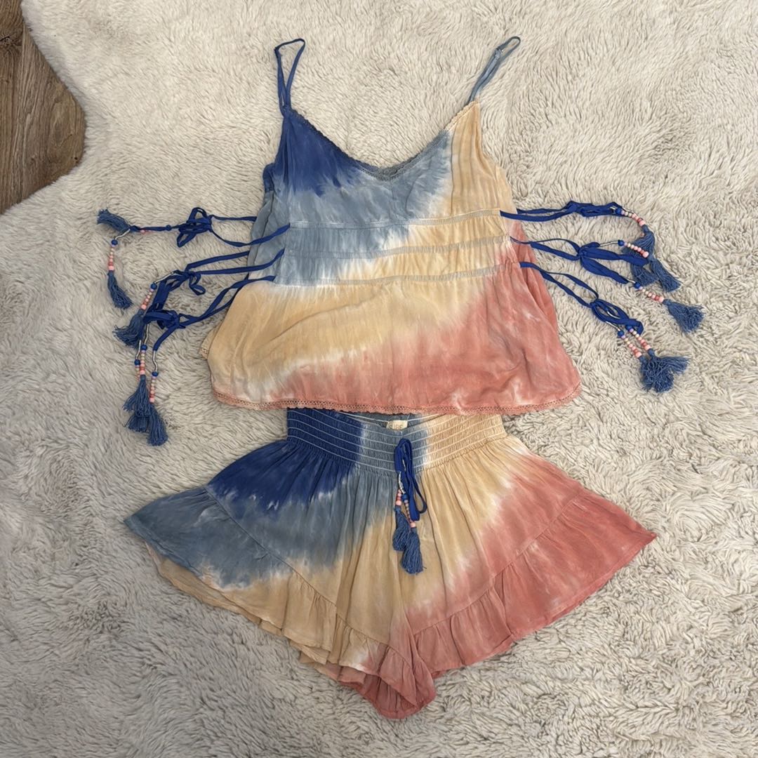 Surf Gypsy Tie Dye Boho Beach Set with Beaded Tassels - 2