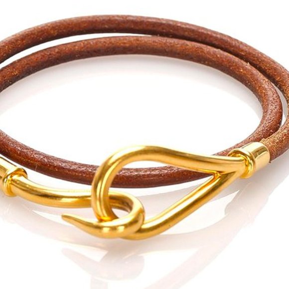 Hermes Brown Leather Jumbo Double Tour Hook Bracelet Golden - 5