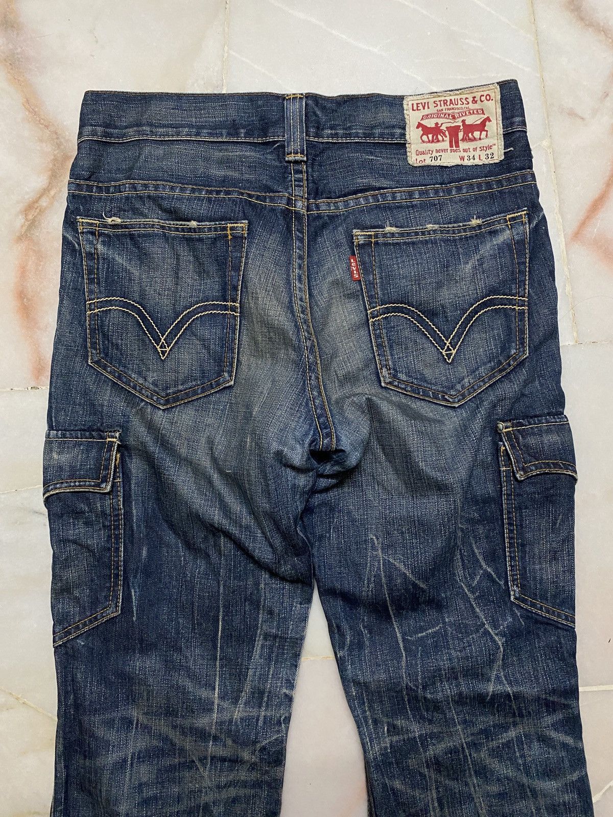 💥FLARE💥VINTAGE 707 LEVIS CARGO POCKET DISTRESS STONE FADED - 14