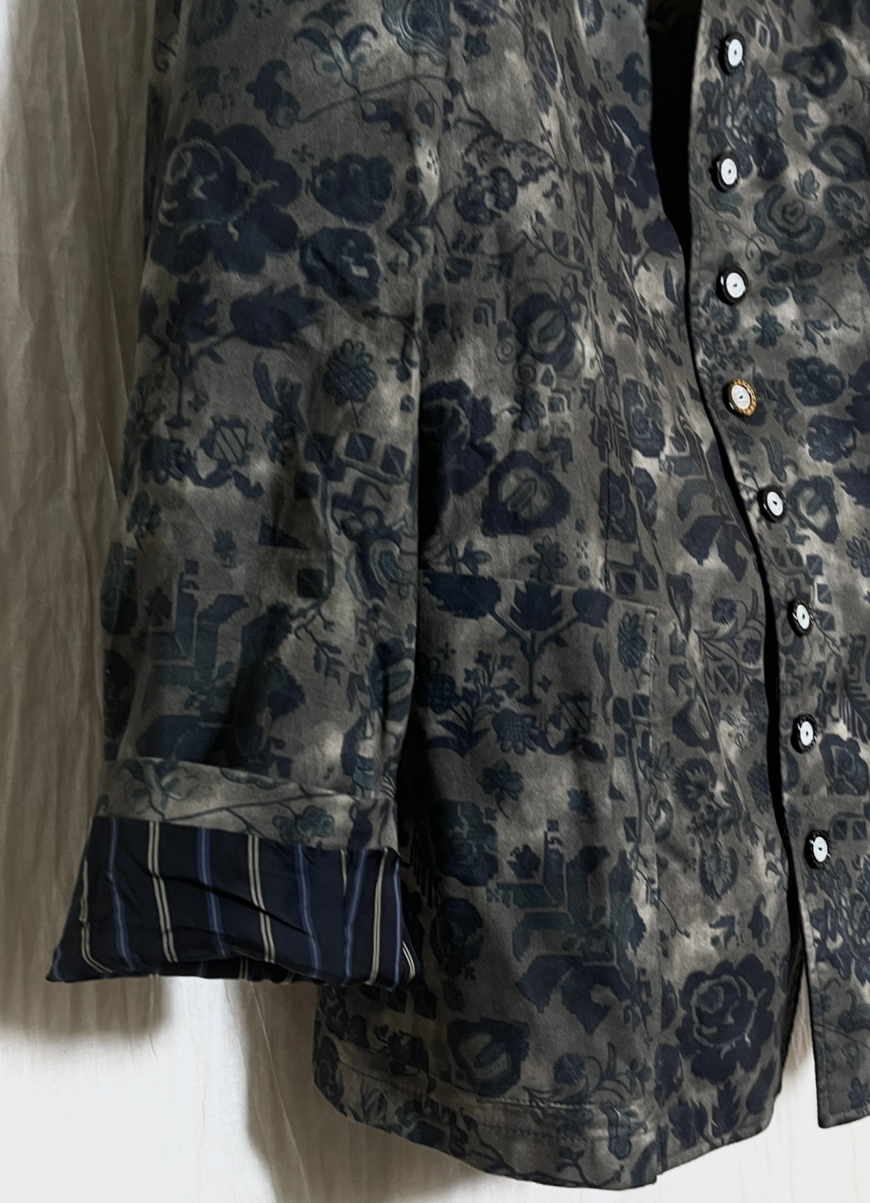 Yohji Yamamoto Pour Homme15ss show model discharge dyeing structure gem buckle coat - 6
