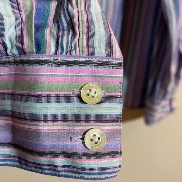 Burberry London Purple Multi Striped Shirt Vintage - 8