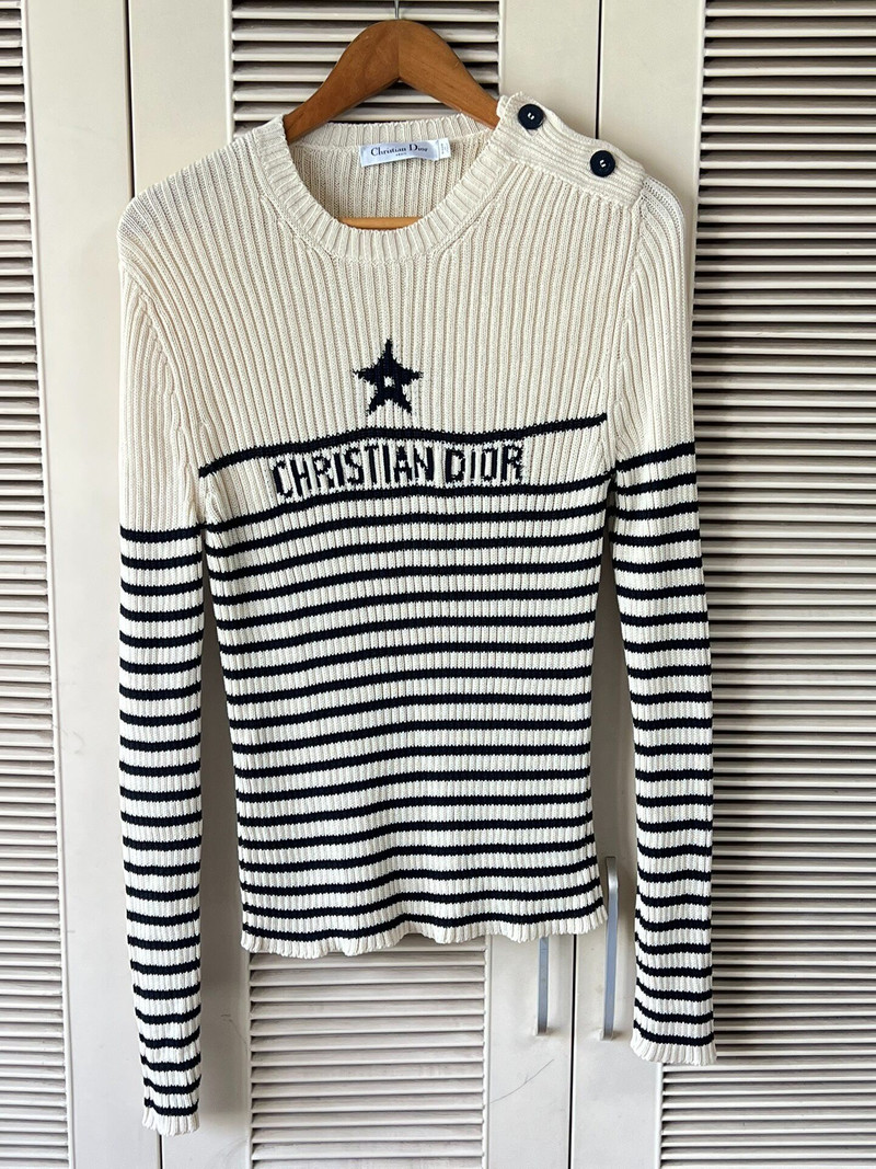 Dior Black and White Striped Five-Pointed Star Knit Sweater - 1